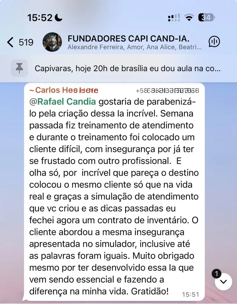 Depoimento de advogado usando a Capi